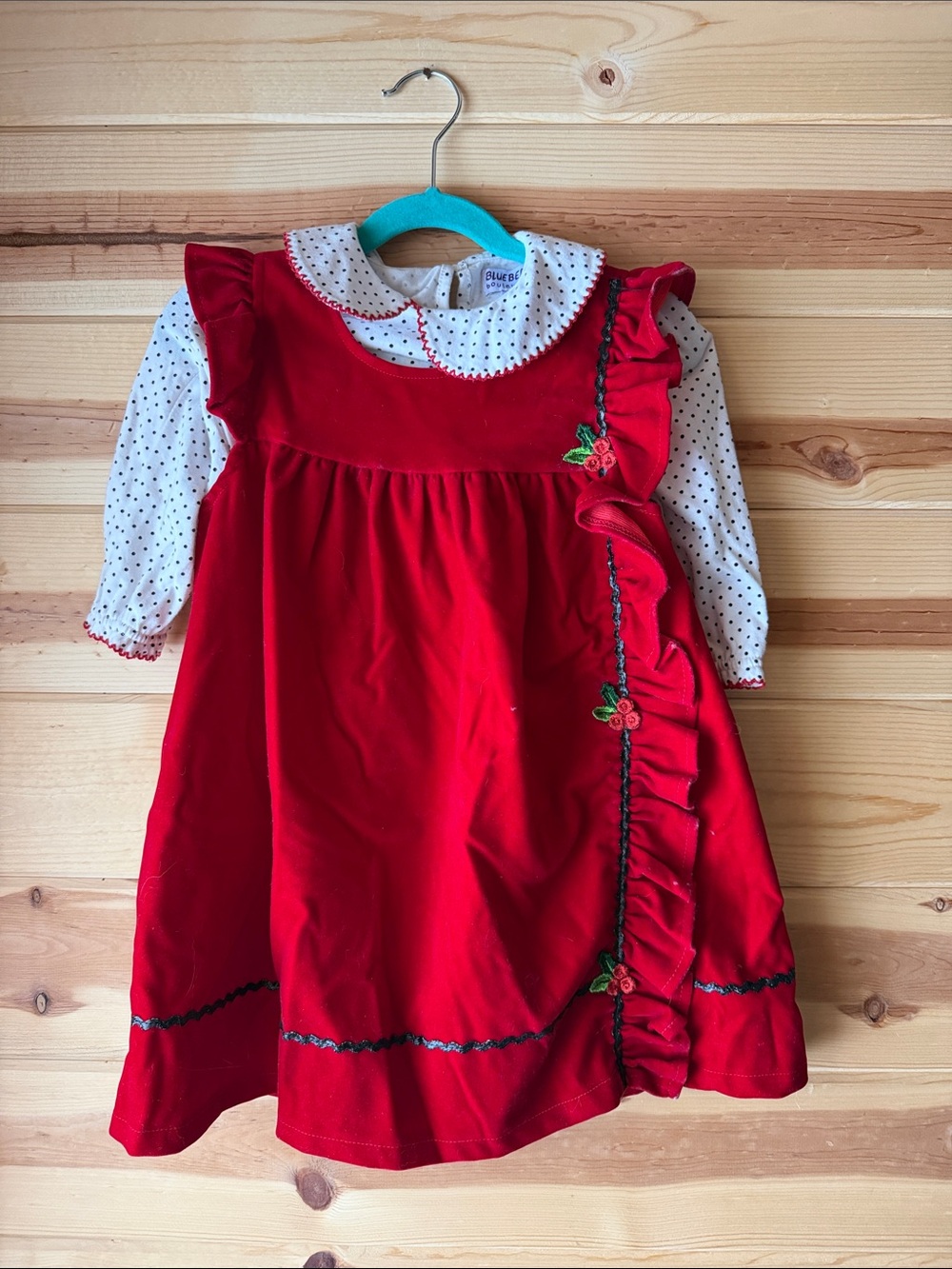 Blueberi Boulevard Red Dress with White Polka Dot Blouse